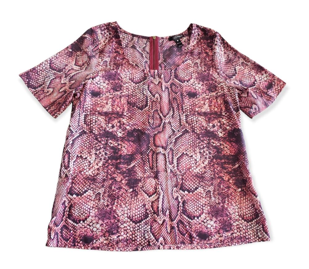 AQUA Animal Print Zip Back Short Sleeved Blouse / Shirt | Size Medium
